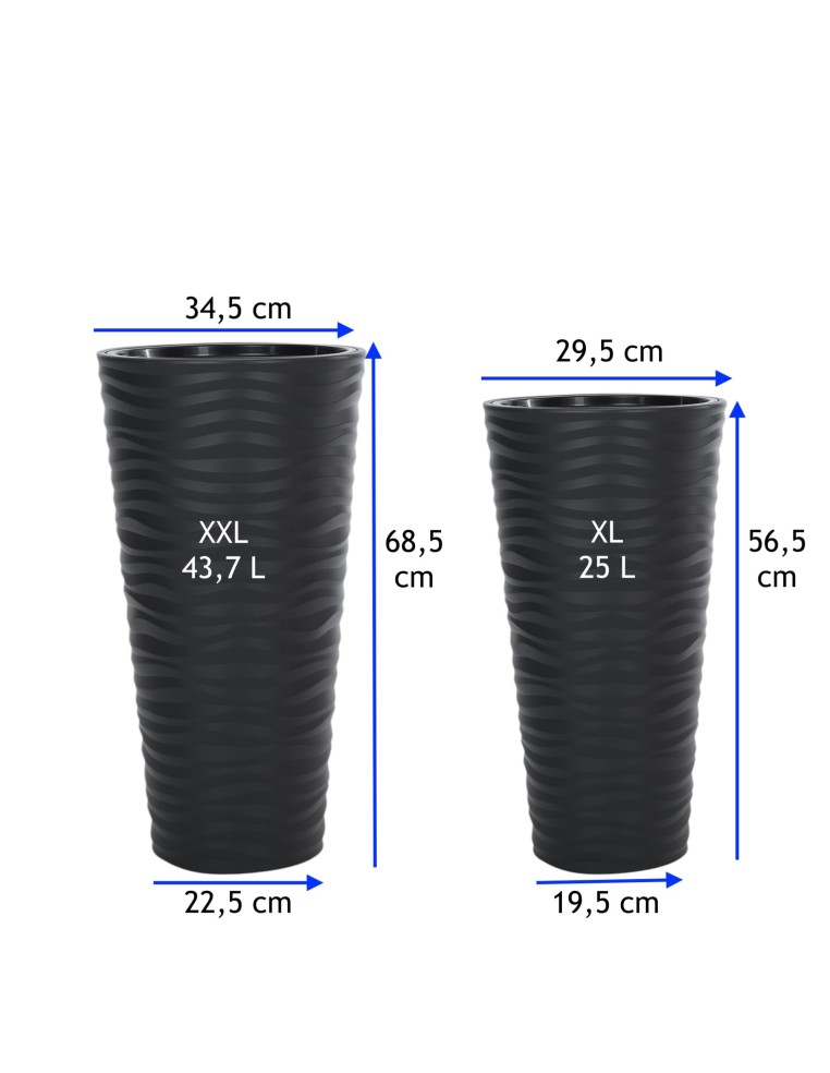 Maceta alta redonda XL con relieve ondulado Ø30 × 57 cm, 25 L – Antracita | Töpferkönig