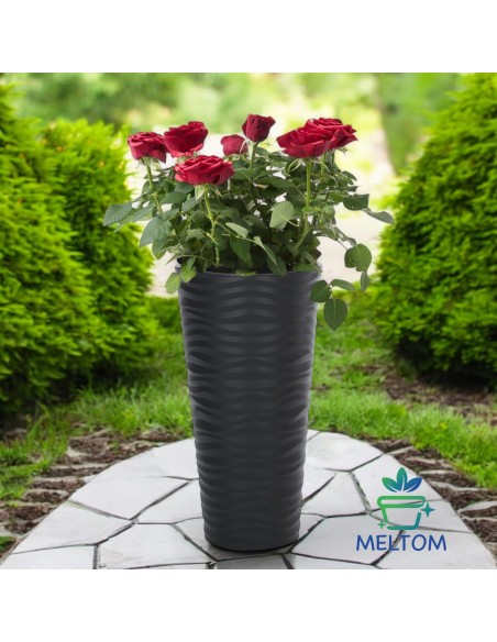 Bloempot hoog rond XL met golfreliëf Ø30 × 57 cm, 25 L – Antraciet | Töpferkönig