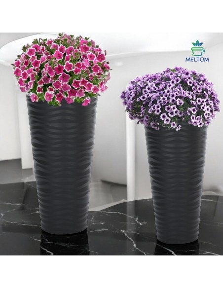 Maceta alta redonda XL con relieve ondulado Ø30 × 57 cm, 25 L – Antracita | Töpferkönig