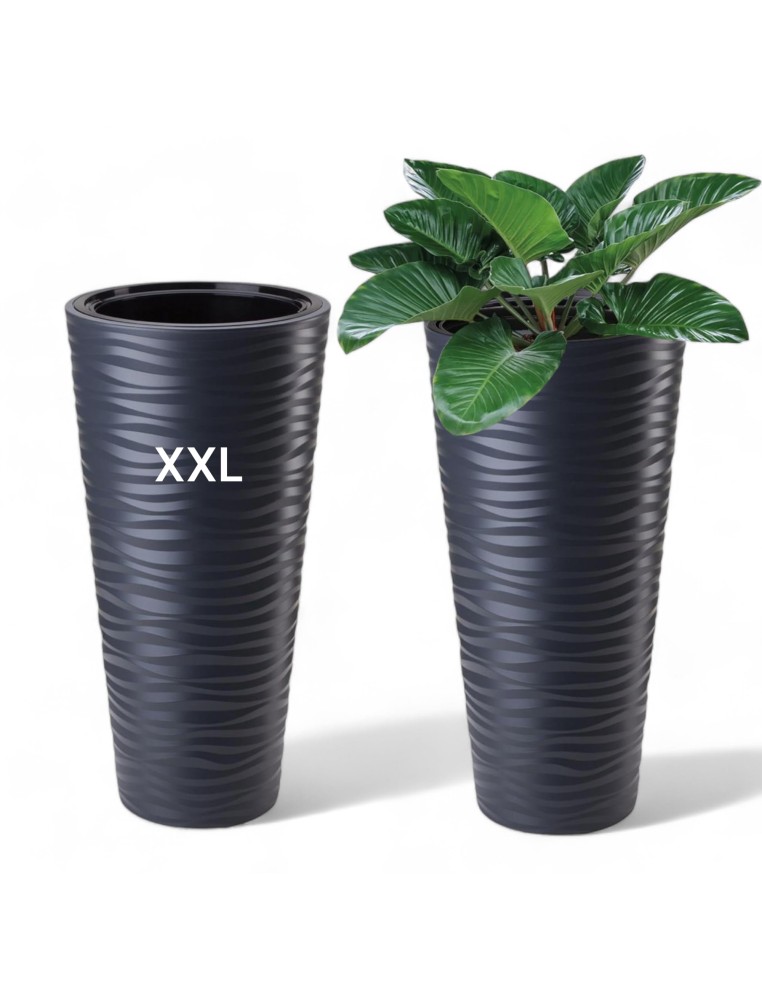 Vaso alto rotondo XXL con rilievo a onde Ø35 × 69 cm, 43,7 L – Antracite | Töpferkönig