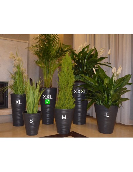 Maceta alta redonda XXL con relieve ondulado Ø35 × 69 cm, 43,7 L – Antracita | Töpferkönig