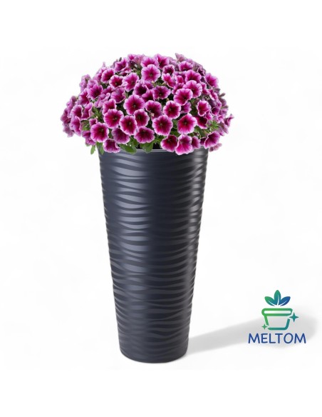 Pot de fleurs haut rond XXL à relief ondulé Ø35 × 69 cm, 43,7 L – Anthracite | Töpferkönig