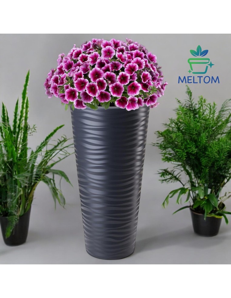 Vaso alto rotondo XXL con rilievo a onde Ø35 × 69 cm, 43,7 L – Antracite | Töpferkönig