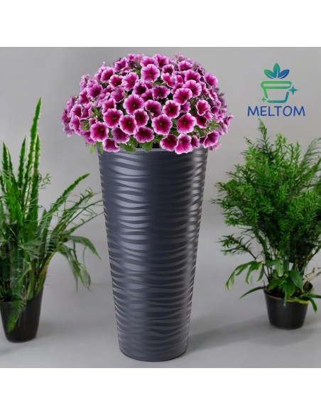 Pot de fleurs haut rond XXL à relief ondulé Ø35 × 69 cm, 43,7 L – Anthracite | Töpferkönig