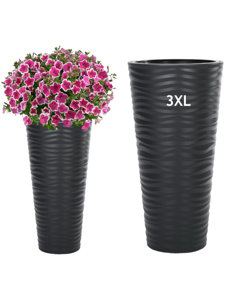 Vaso alto rotondo 3XL con rilievo a onde Ø40 × 79 cm, 63 L – Antracite | Töpferkönig