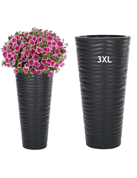 Maceta alta redonda 3XL con relieve ondulado Ø40 × 79 cm, 63 L – Antracita | Töpferkönig