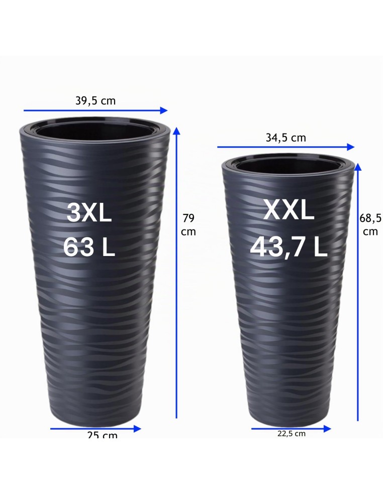 Vaso alto rotondo 3XL con rilievo a onde Ø40 × 79 cm, 63 L – Antracite | Töpferkönig