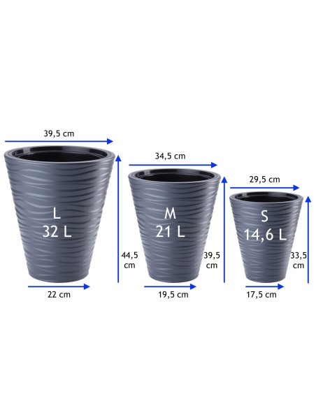 Blumentopf rund S mit Wellenrelief Ø30 × 34 cm, 14,6 L – Anthrazit | Töpferkönig