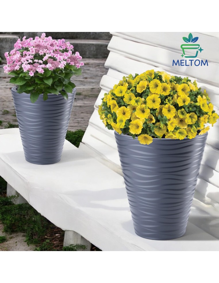 Maceta redonda S con relieve ondulado Ø30 × 34 cm, 14,6 L – Antracita | Töpferkönig