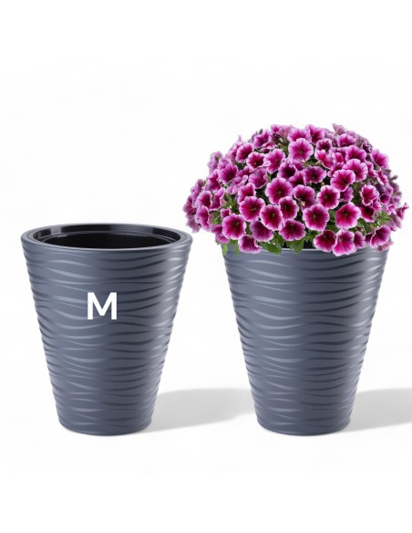 Maceta redonda M con relieve ondulado Ø35 × 40 cm, 21 L – Antracita | Töpferkönig