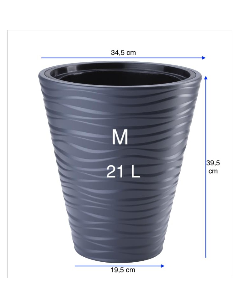 Vaso rotondo M con rilievo a onde Ø35 × 40 cm, 21 L – Antracite | Töpferkönig