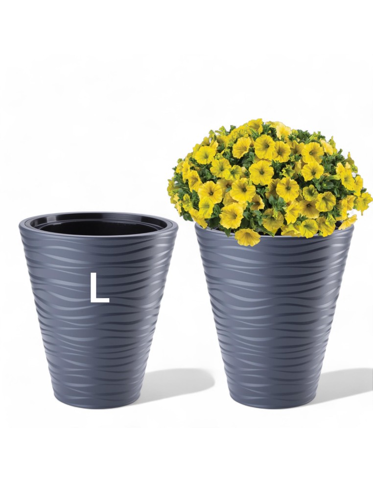 Maceta redonda L con relieve ondulado Ø40 × 45 cm, 32 L – Antracita | Töpferkönig