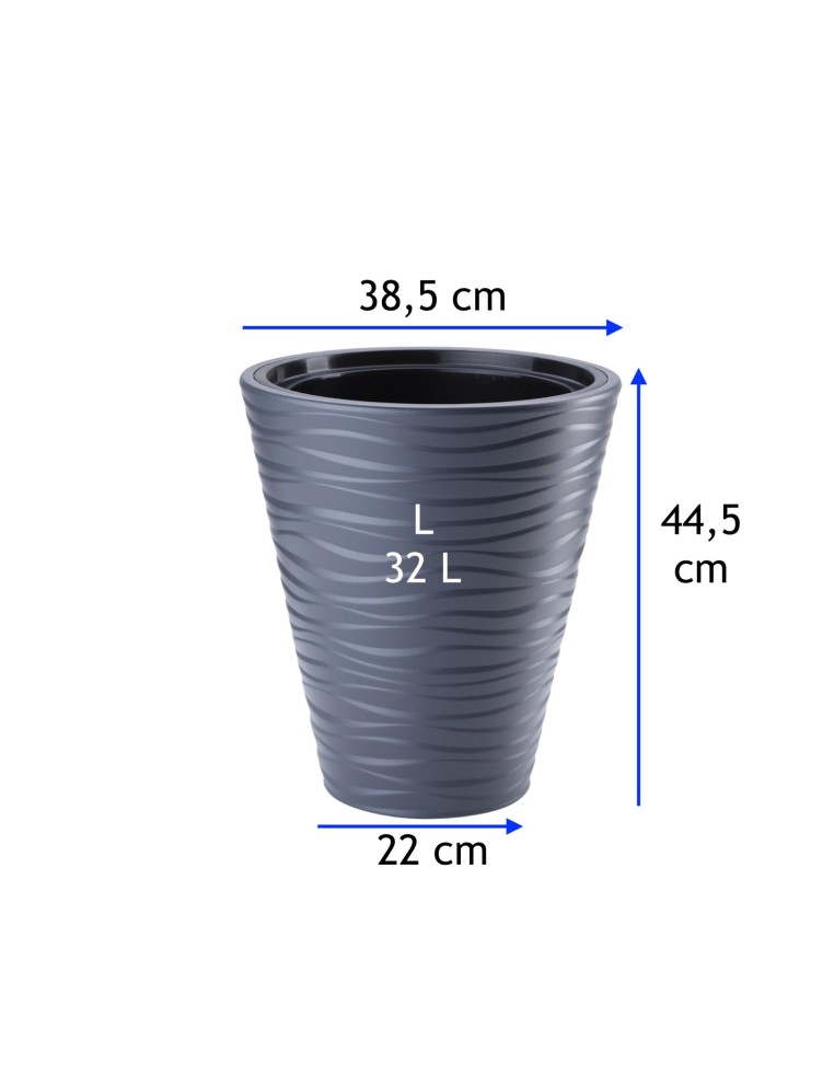 Maceta redonda L con relieve ondulado Ø40 × 45 cm, 32 L – Antracita | Töpferkönig