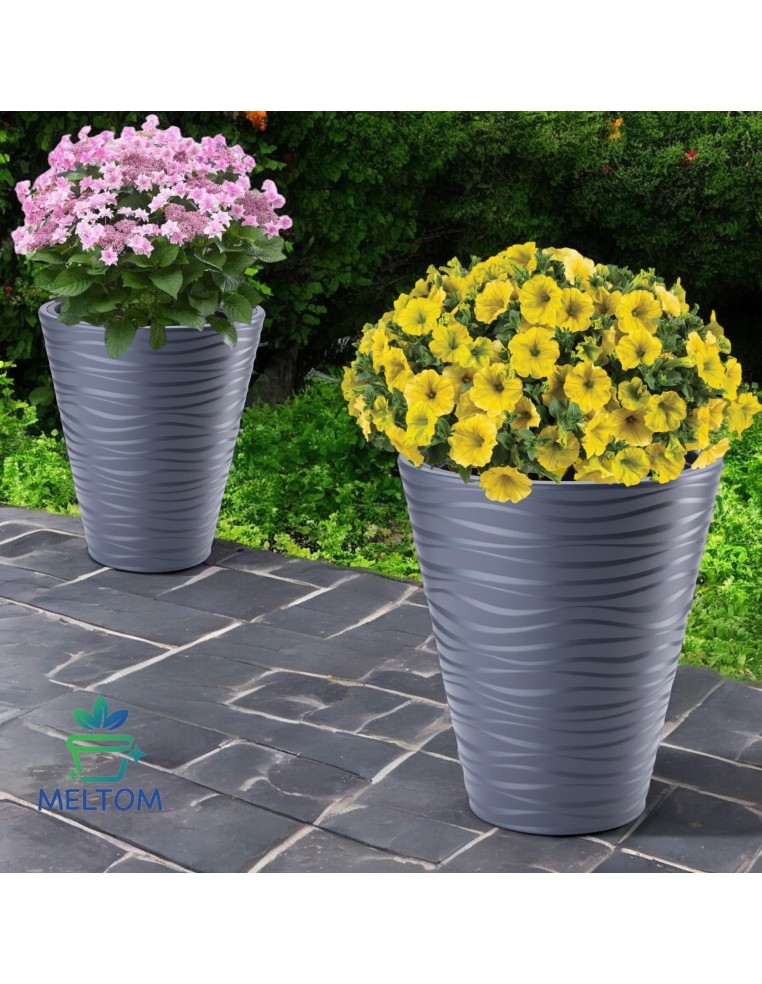 Vaso rotondo L con rilievo a onde Ø40 × 45 cm, 32 L – Antracite | Töpferkönig