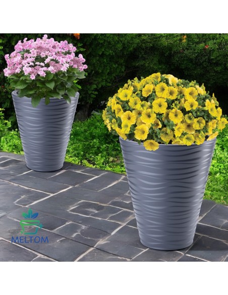 Pot de fleurs rond L à relief ondulé Ø40 × 45 cm, 32 L – Anthracite | Töpferkönig