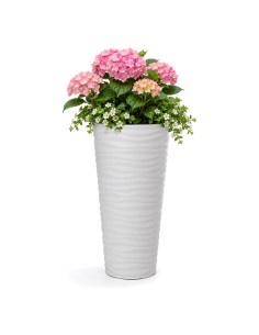 Pot de fleurs haut rond XL à relief ondulé Ø30 × 57 cm, 25 L – Blanc | Töpferkönig