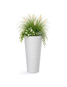Pot de fleurs haut rond XL à relief ondulé Ø30 × 57 cm, 25 L – Blanc | Töpferkönig 2