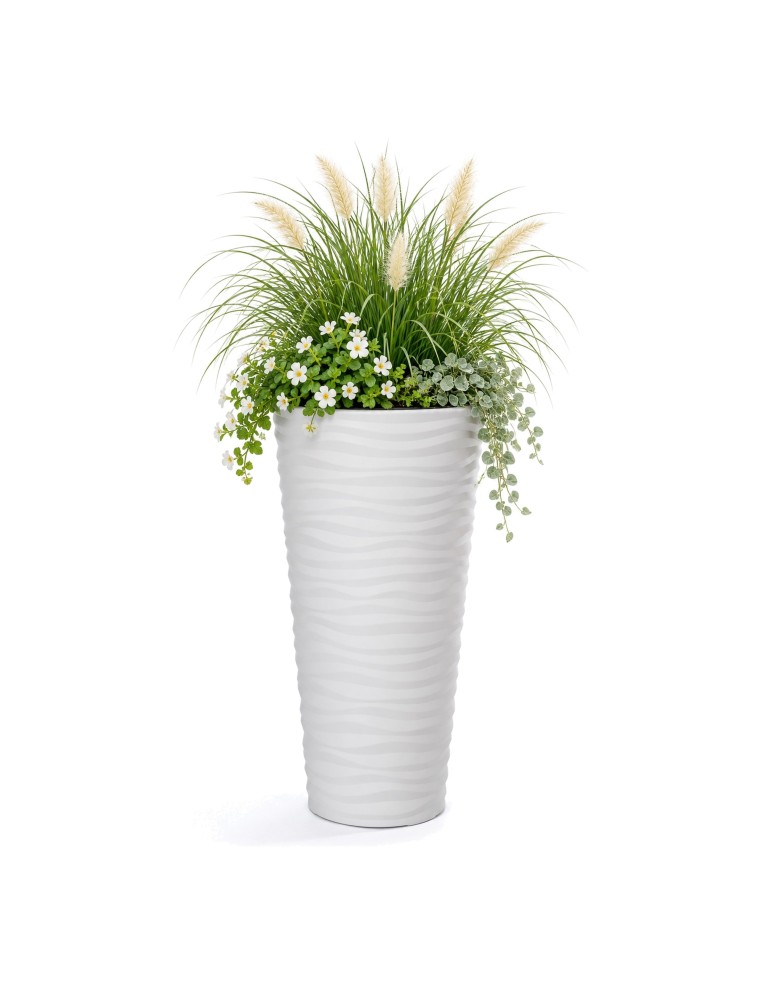 Pot de fleurs haut rond XL à relief ondulé Ø30 × 57 cm, 25 L – Blanc | Töpferkönig