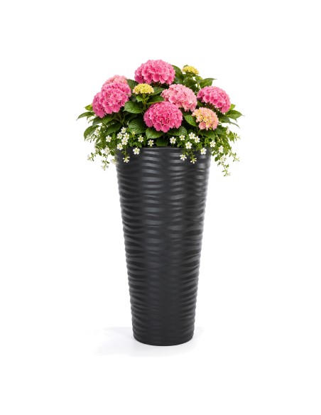 Pot de fleurs haut rond 3XL à relief ondulé Ø40 × 79 cm, 63 L – Anthracite | Töpferkönig