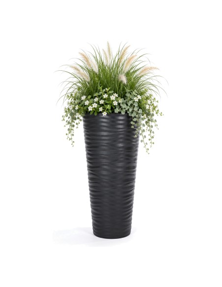 Pot de fleurs haut rond 3XL à relief ondulé Ø40 × 79 cm, 63 L – Anthracite | Töpferkönig