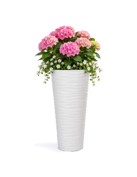 Pot de fleurs haut rond XXL à relief ondulé Ø35 × 69 cm, 43,7 L – Blanc | Töpferkönig