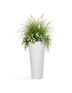 Pot de fleurs haut rond XXL à relief ondulé Ø35 × 69 cm, 43,7 L – Blanc | Töpferkönig 2