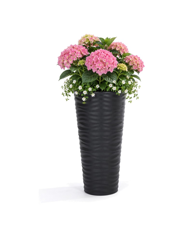 Pot de fleurs haut rond XXL à relief ondulé Ø35 × 69 cm, 43,7 L – Anthracite | Töpferkönig