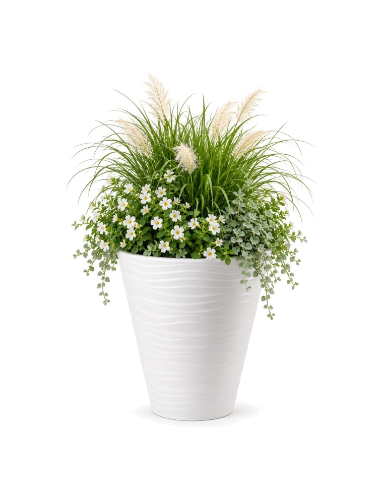 Pot de fleurs rond L à relief ondulé Ø40 × 45 cm, 32 L – Blanc | Töpferkönig