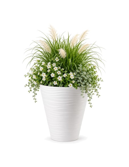 Blumentopf rund L mit Wellenrelief Ø40 × 45 cm, 32 L – Weiß | Töpferkönig