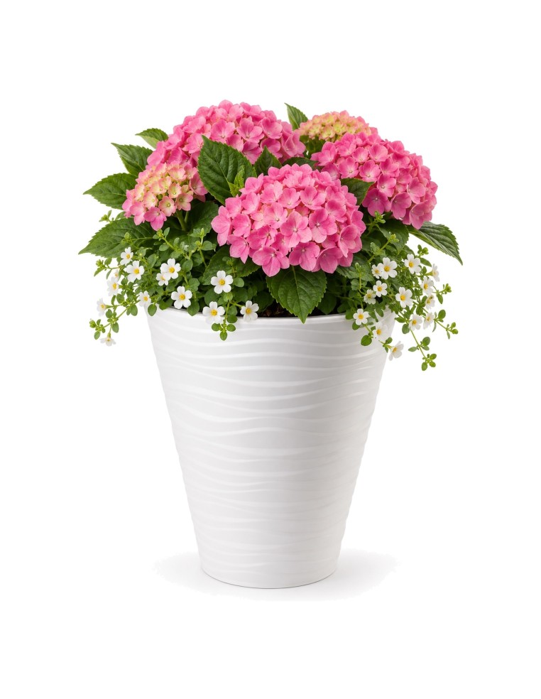 Maceta redonda M con relieve ondulado Ø35 × 40 cm, 21 L – Blanco | Töpferkönig