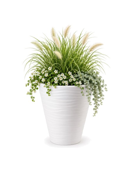 Maceta redonda M con relieve ondulado Ø35 × 40 cm, 21 L – Blanco | Töpferkönig