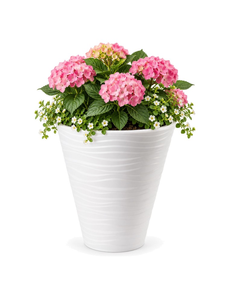 Maceta redonda S con relieve ondulado Ø30 × 34 cm, 14,6 L – Blanco | Töpferkönig