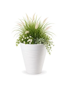 Maceta redonda S con relieve ondulado Ø30 × 34 cm, 14,6 L – Blanco | Töpferkönig 2