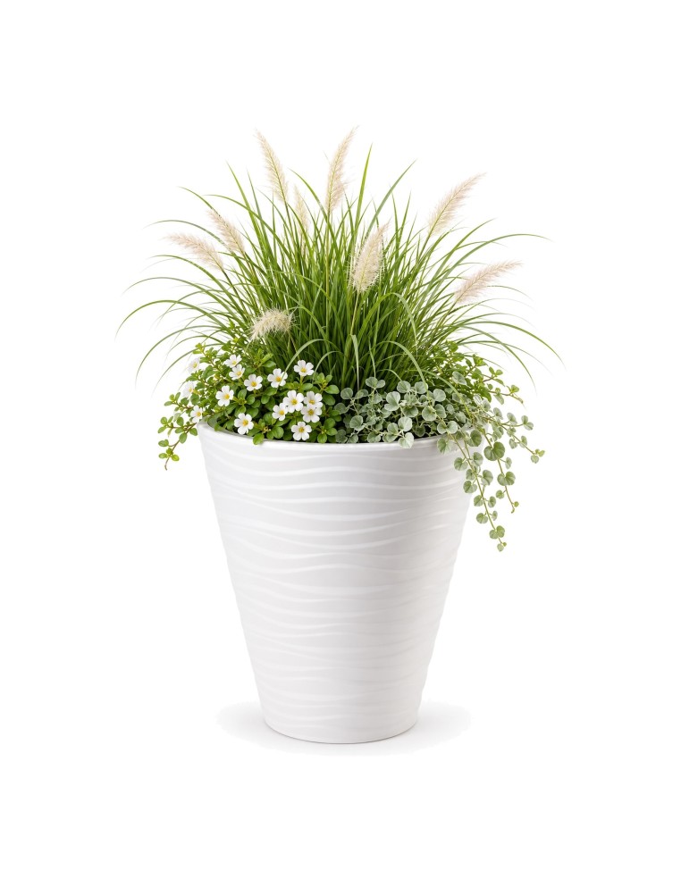Maceta redonda S con relieve ondulado Ø30 × 34 cm, 14,6 L – Blanco | Töpferkönig