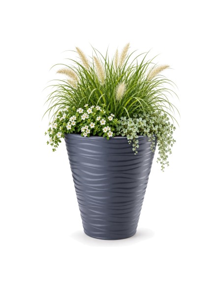 Vaso rotondo L con rilievo a onde Ø40 × 45 cm, 32 L – Antracite | Töpferkönig