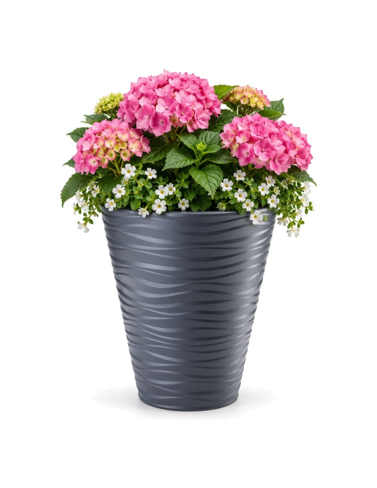 Bloempot rond M met golfreliëf Ø35 × 40 cm, 21 L – Antraciet | Töpferkönig