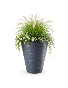 Maceta redonda M con relieve ondulado Ø35 × 40 cm, 21 L – Antracita | Töpferkönig 2