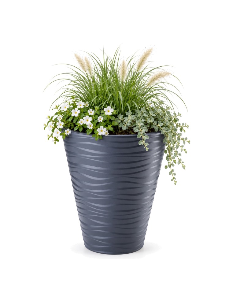 Pot de fleurs rond S à relief ondulé Ø30 × 34 cm, 14,6 L – Anthracite | Töpferkönig