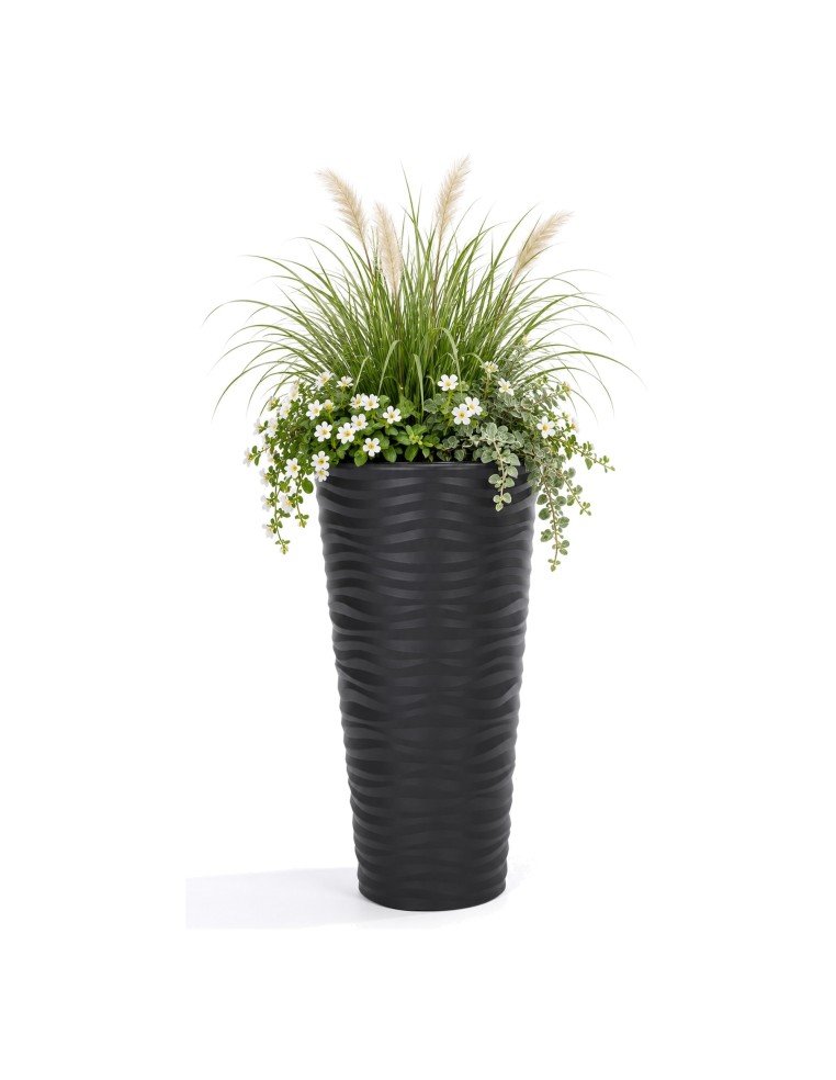 Pot de fleurs haut rond XL à relief ondulé Ø30 × 57 cm, 25 L – Anthracite | Töpferkönig