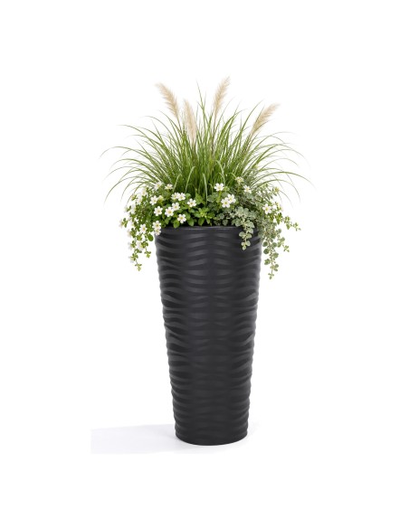Blumenkübel rund XL hoch mit Wellenrelief Ø30 × 57 cm, 25 L – Anthrazit | Töpferkönig