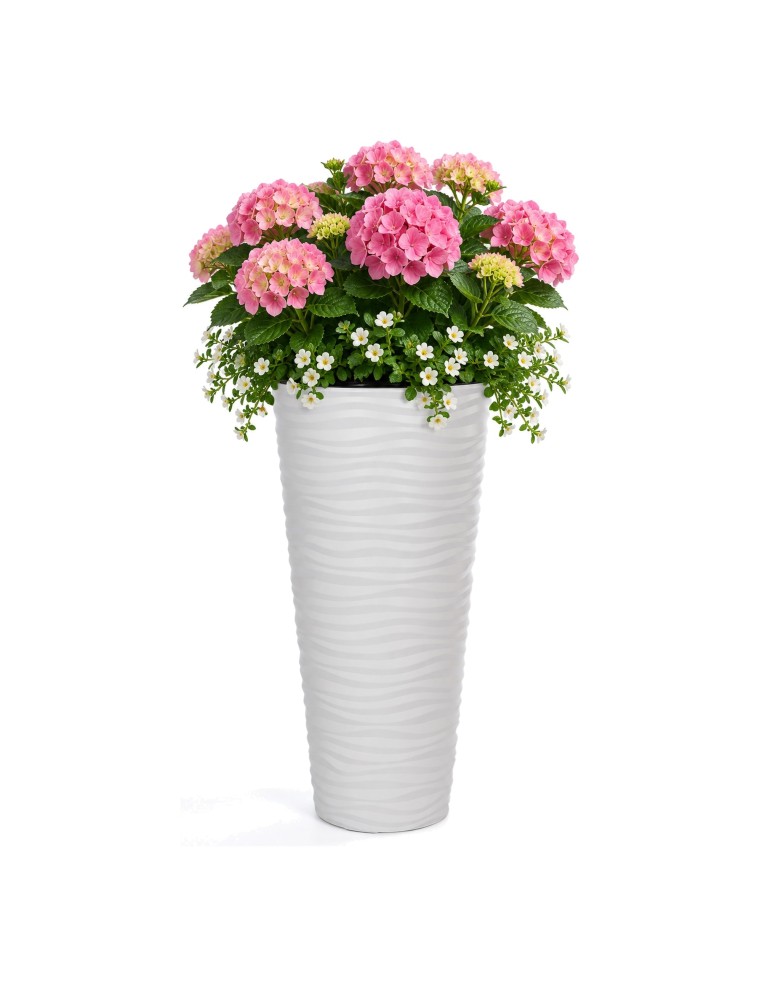 Maceta alta redonda 3XL con relieve ondulado Ø40 × 79 cm, 63 L – Blanco | Töpferkönig