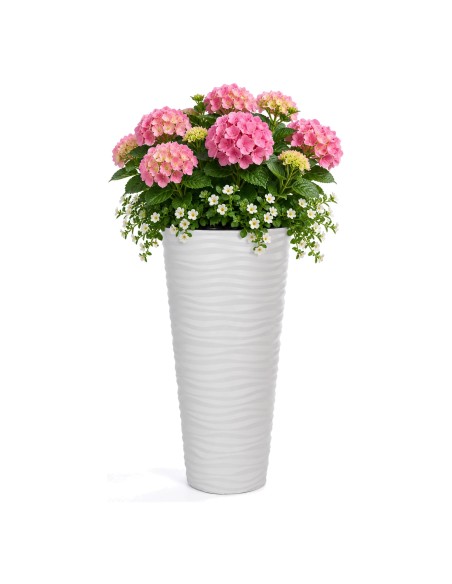 Bloempot hoog rond 3XL met golfreliëf Ø40 × 79 cm, 63 L – Wit | Töpferkönig