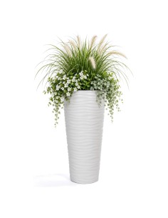 Vaso alto rotondo 3XL con rilievo a onde Ø40 × 79 cm, 63 L – Bianco | Töpferkönig 2