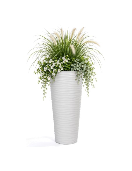 Blumenkübel rund 3XL hoch mit Wellenrelief Ø40 × 79 cm, 63 L – Weiß | Töpferkönig
