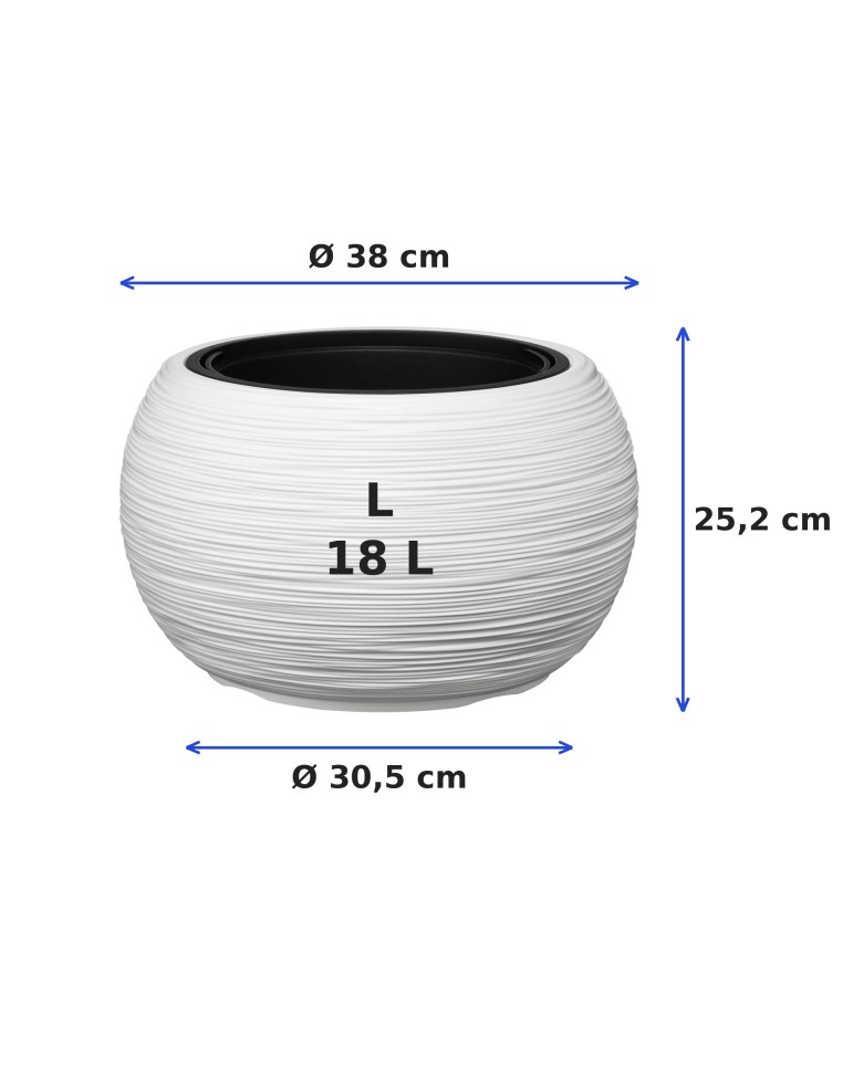 Pflanzschale rund L Ø38 × 25 cm Gerillt, 18 L – Weiß | Töpferkönig