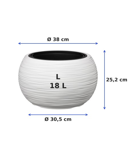 Ciotola per piante rotonda L Ø38 × 25 cm rigata, 18 L – Bianco | Töpferkönig