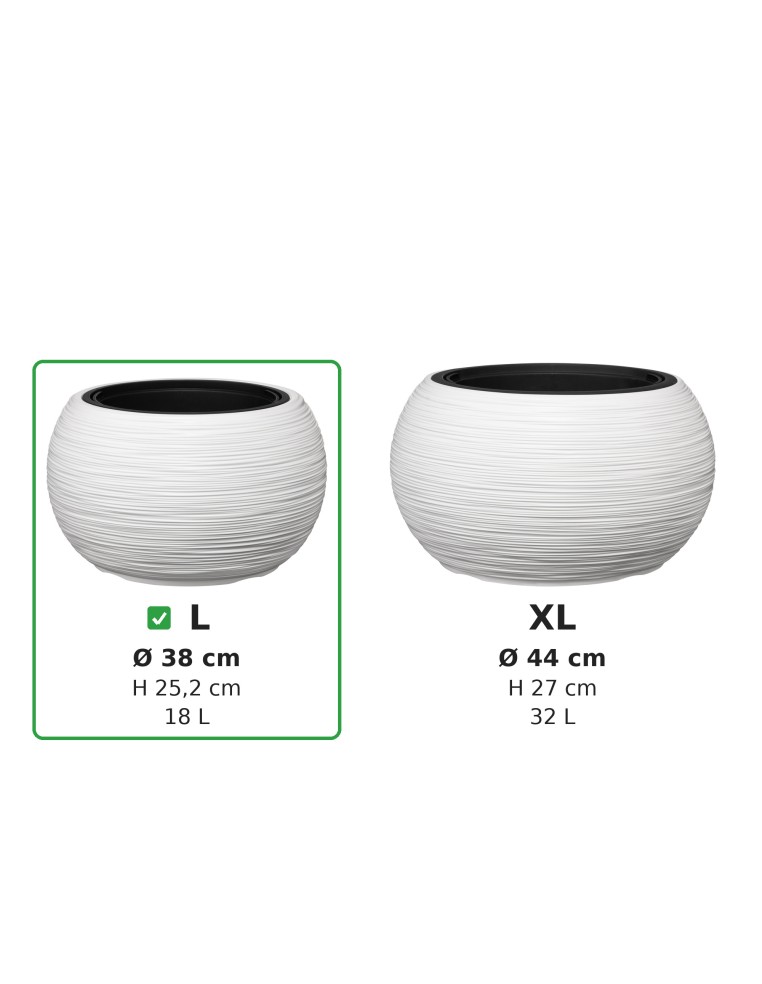 Cuenco para plantas redondo L Ø38 × 25 cm estriado, 18 L – Blanco | Töpferkönig