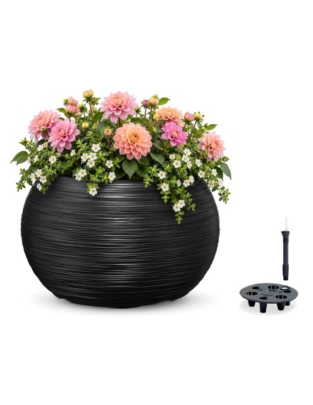 Pflanzschale rund L Ø38 × 25 cm Gerillt mit Bewässerungssystem, 18 L – Anthrazit | Töpferkönig