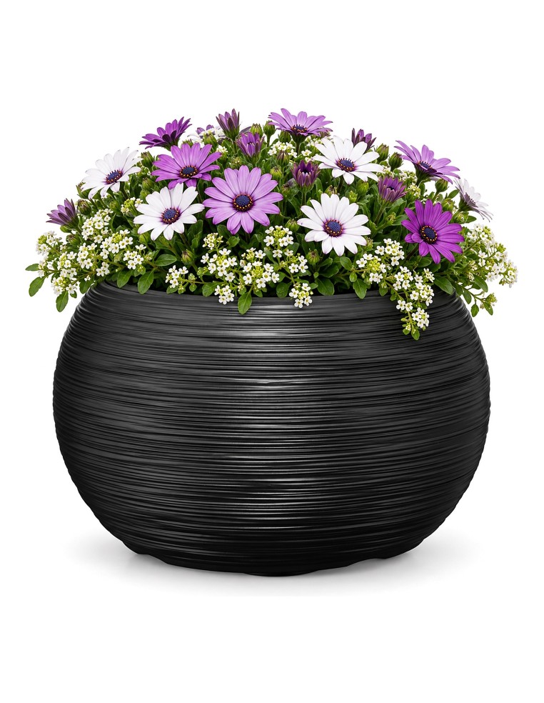 Pflanzschale rund L Ø38 × 25 cm Gerillt mit Bewässerungssystem, 18 L – Anthrazit | Töpferkönig