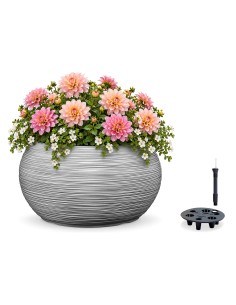 Pflanzschale rund L Ø38 × 25 cm Gerillt mit Bewässerungssystem, 18 L – Grau | Töpferkönig
